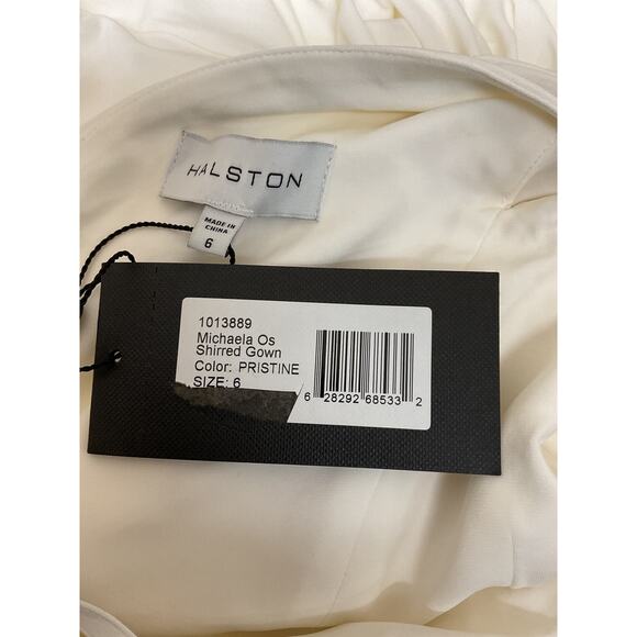 Halston NWT Michaela Jersey White Shirred Gown Women’s Sz 6 - Picture 5 of 6
